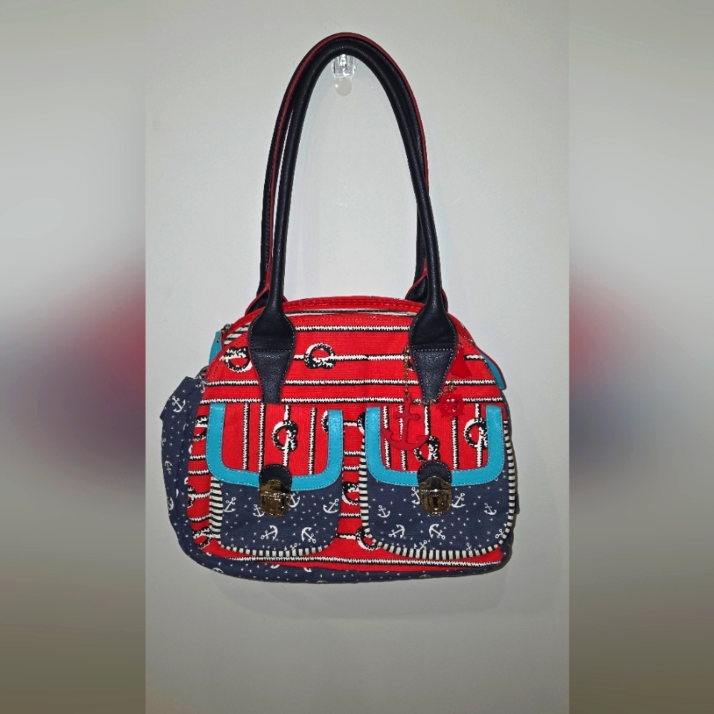 NWOT Next Nautical Red and Blue Canvas Urban Shoulder Bag